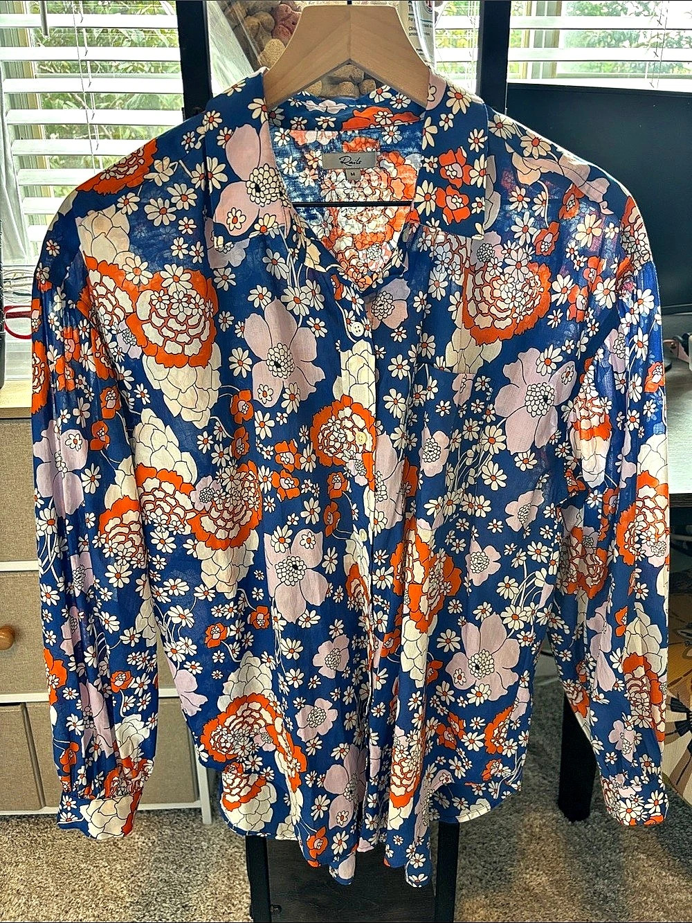 EUC Rails Sonnet Blouse Floral Blue & Orange Medium Like New